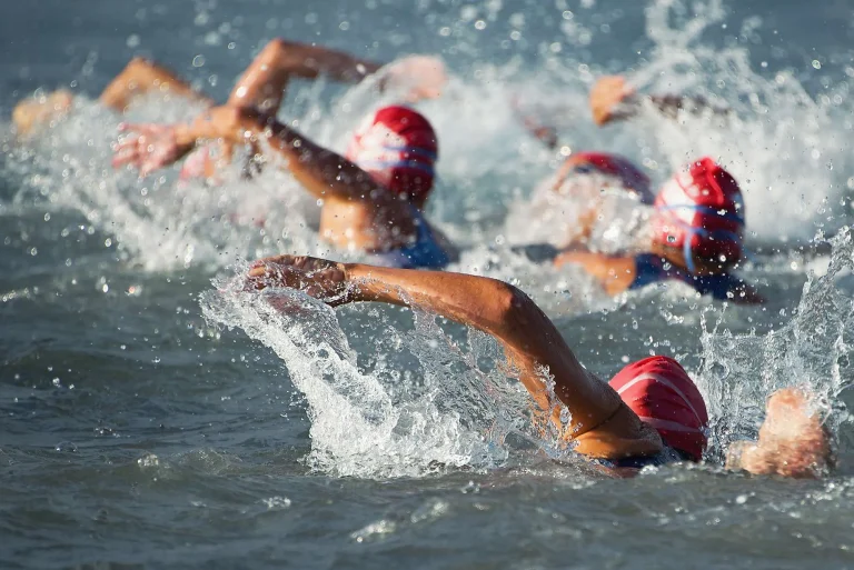 Competing in a triathlon swim