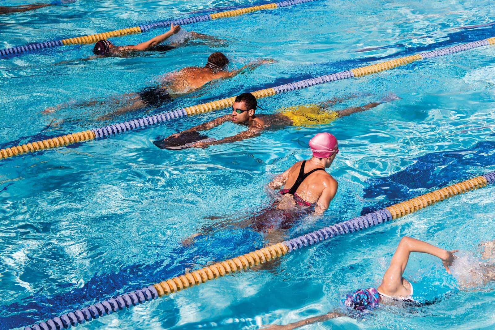 group practicing strokes 